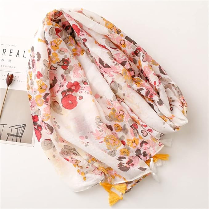Yeieeo Boho Scarf for Women Lightweight Floral Printed Scarf Fall Winter Fashion Fringed Shawl