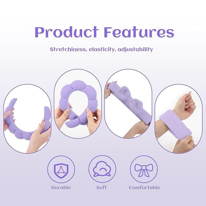 Sponge Spa Headbands & Wristband Set for Women, Puffy Makeup Headband for Washing Face, Soft Skincare Headband Present for Teenage Girls, Cute Teen Girl Gifts for Birthday