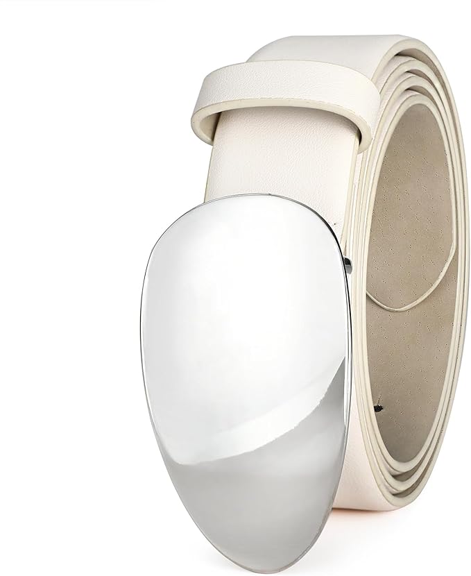 Womens White Belts with Gold Buckle Leather Belts for Women Ladies Fashion Waist Belt