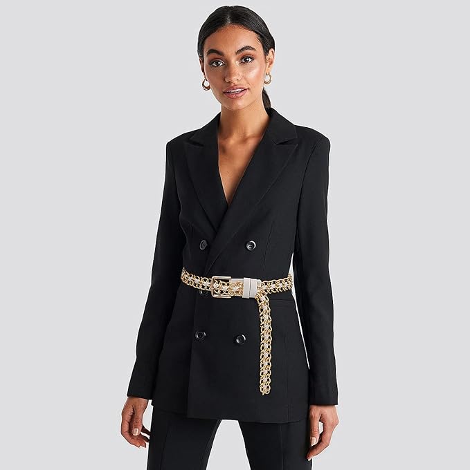 Glamorstar Gold Metal Punk Belts Leather Chain Waist Belt for Women Dresses