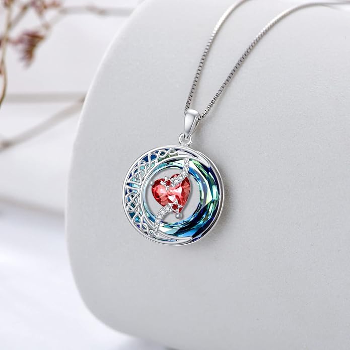 TOUPOP Birthstone Necklace 925 Sterling Silver Moon and Star Pendant with Blue Crystal Celtic Moon Jewelry Birthday Valentines Day Gifts for Women Mom Wife Her