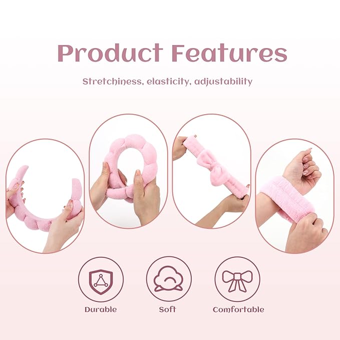 Spa Headband & Wristband Set for Women – Puffy Sponge Makeup Headband for Washing Face, Skincare Hairband, Cute Presents for Teenage Girls and Trendy Teen Girl Gifts