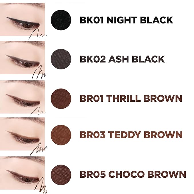 THESAEM Eco Soul Powerproof Super Slim Eyeliner - Smudge Proof Gel Eyeliner - Micro Precision Tip (2mm) - Highly Pigmented & Long-lasting Eye Makeup Glides on Smoothly, 0.1g (BR01 Thrill Brown)