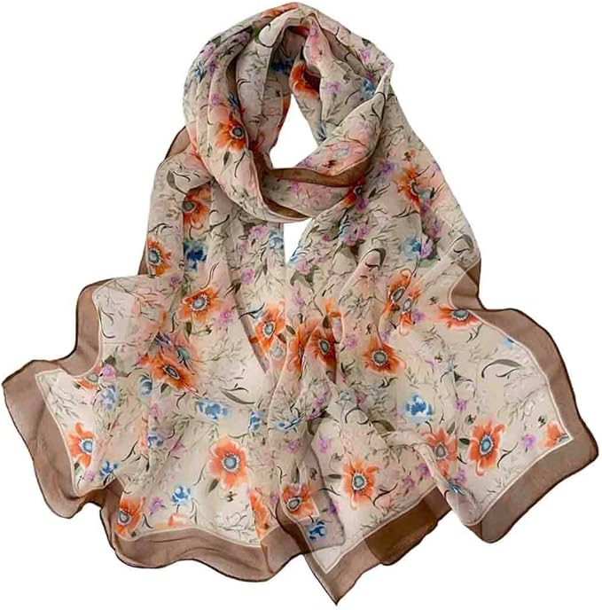 Pokeedioty Scarfs for Women Lightweight Fashion Scarves Elegant Floral Pattern Sheer Scarfs Sunscreen Shawls Wraps