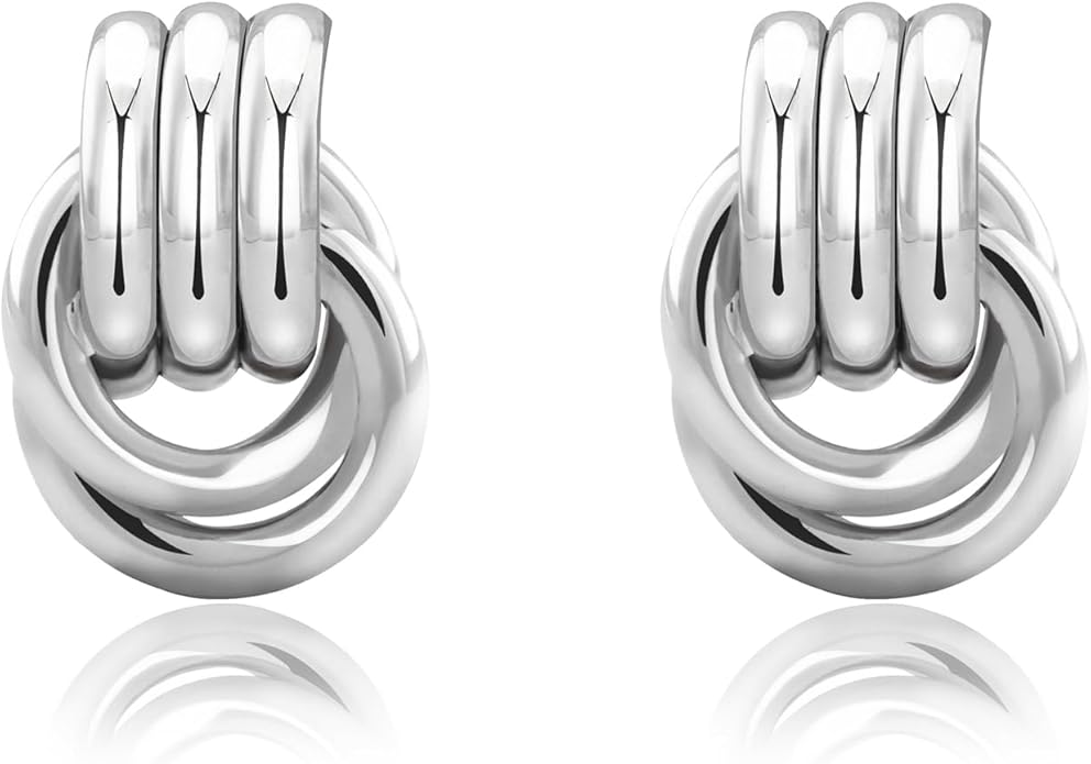 Chunky Small Knot Earrings Gold Silver Geometric Earrings for Women Dainty Gold and Silver Plated Dangle Drop Earrings Hypoallergenic and Lightweight Fashion Trendy Jewelry Gifts