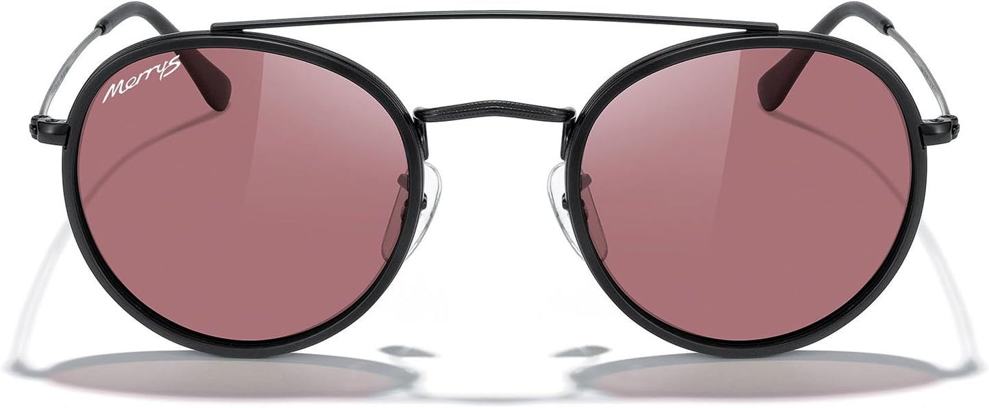 MERRY'S Retro Round Polarized Sunglasses - Unisex Double Bridge Sun Glasses