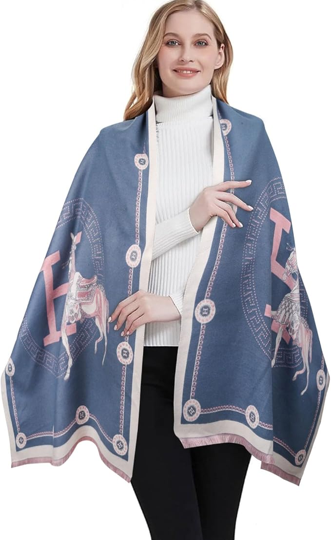 EXTREE Scarfs for Women Pashmina Silky Shawl Wrap for Evening Dressing Blanket Open Front Poncho Cape
