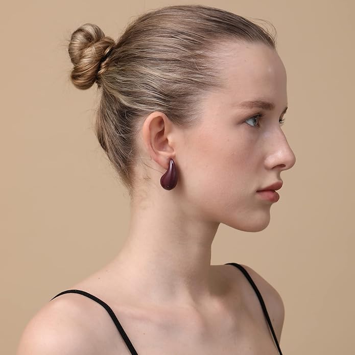 Apsvo Chunky 14K Gold Plated Hoop Earrings for Women, Lightweight Waterdrop Hollow Open Hoops, Hypoallergenic Dupes Earrings