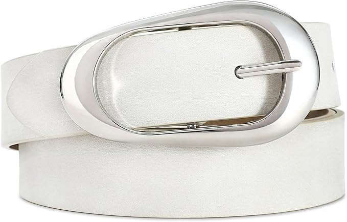 Womens White Belts with Gold Buckle Leather Belts for Women Ladies Fashion Waist Belt