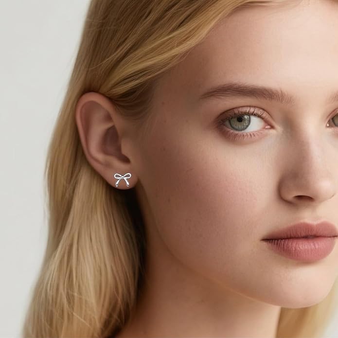 SLUYNZ Solid 925 Sterling Silver Tiny Bow Earrings Stud for Women Teens Small Bowknot post Stud Earrings