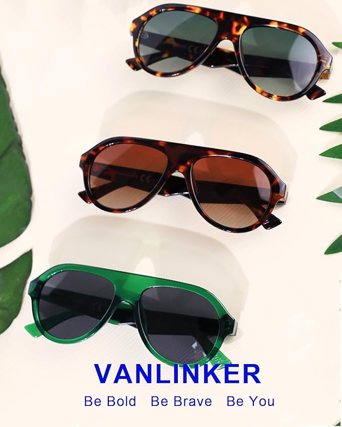 VANLINKER Retro Aviator Polarized Sunglasses for Men Women Trendy 70s Vintage Plastic Frame Sun Glasses VL9750