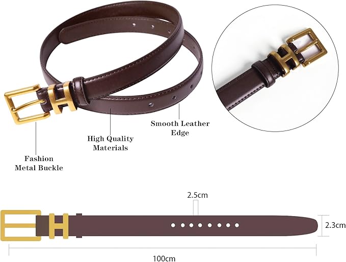 Women's Fashion Classic Metal Buckle Leather Belt with Jeans Dress