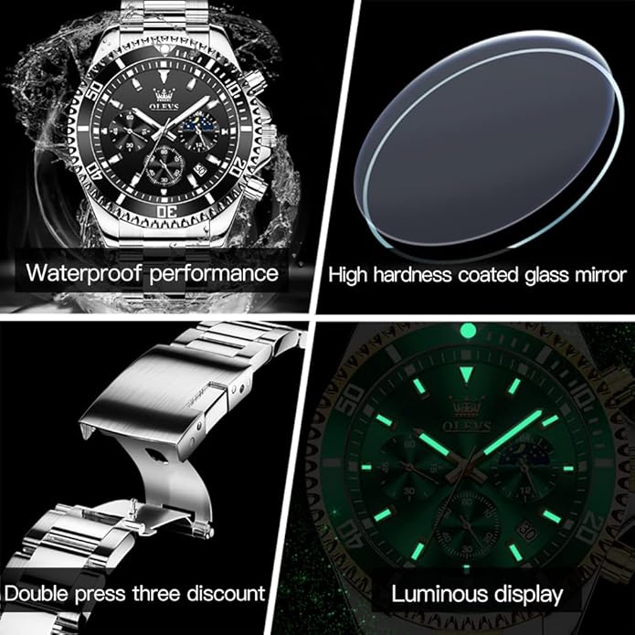 OLEVS Mens Watches Big Face Stainless Steel Waterproof Date Analog Quartz Watches Fashion BusinessWrist Watches for Men…