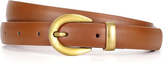 XZQTIVE Women Skinny Leather Belts for Jeans Dress Pants Fashion Ladies Thin Black Waist Belt with Gold Buckle