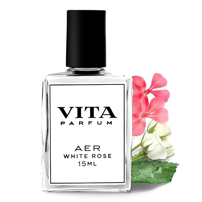 Vita Parfum Rose Perfume Oil, Long Lasting, Vibrant White Rose Fragrance blended with Apple, Geranium and Musk Note with Quartz, Vegan and All Natural Perfume for Women, Mother's Day - 15 ml