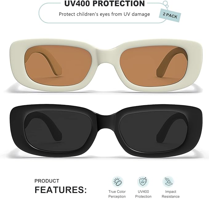 Retro Rectangle Kids Sunglasses 90’s Vintage Fashion Narrow Square Frame Glasses Shades for Girls Boys UV Protection