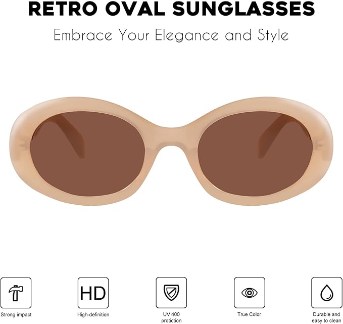 mosanana Oval Retro Trendy Sunglasses for Women 90s Style MS52371