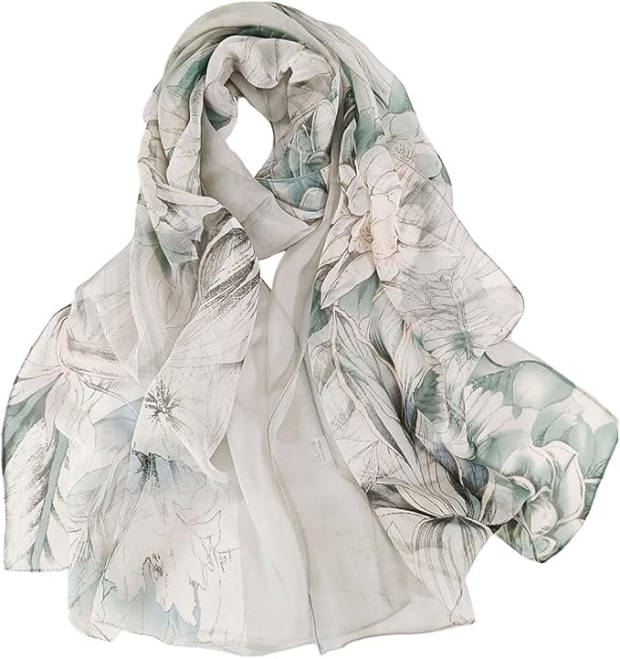 Pokeedioty Scarfs for Women Lightweight Fashion Scarves Elegant Floral Pattern Sheer Scarfs
