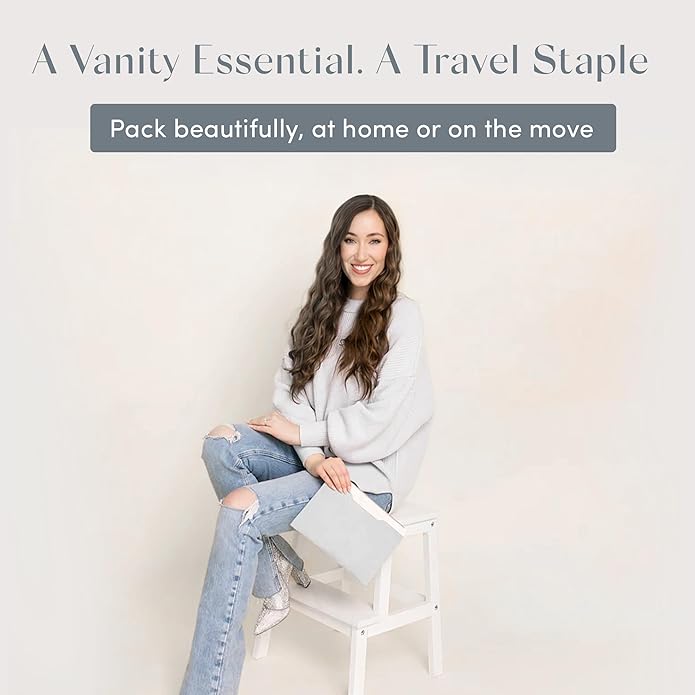Floral Denim Zipper Cosmetic Bag with Unique Pattern for Women - Cute Travel Makeup Bag- Medium Size Toiletry Organizer for Daily Use