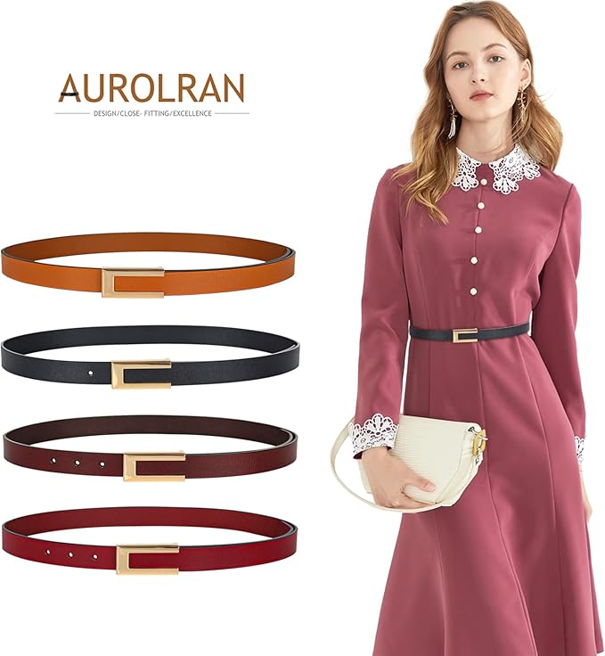 Women's Fashion Classic Metal Buckle Leather Belt with Jeans Dress