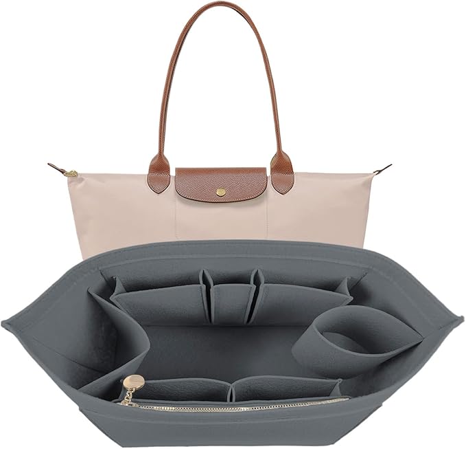 Lckaey Felt Organizer Insert for Longchamp Le Pliage Handbag Women Purse organizer 1012-25Grey-M