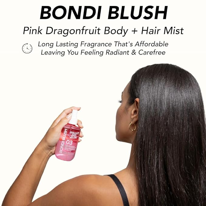 Bundle of Holler And Glow Bondi Blush Pink Dragonfruit Body & Hair Mist + Body Butter, Body Spray, Hair Perfume For Women, Jasmine, Amber Scented, Floral, Moisturizing, Nourishing, 2 Piece Set