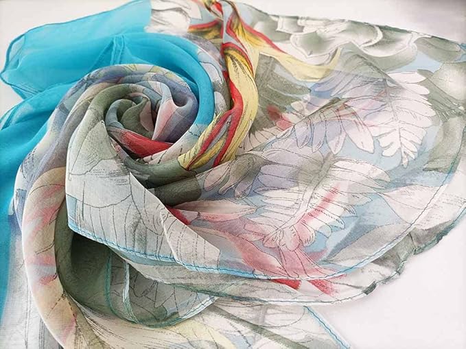 Pokeedioty Scarfs for Women Lightweight Fashion Scarves Elegant Floral Pattern Sheer Scarfs