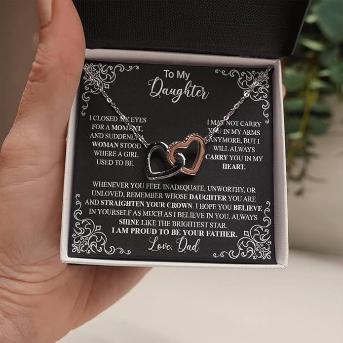VIRAGIL To My Daughter Gift Necklace From Dad or Mom - Badass Daughter Jewelry With Heartfelt Message & Elegant Box