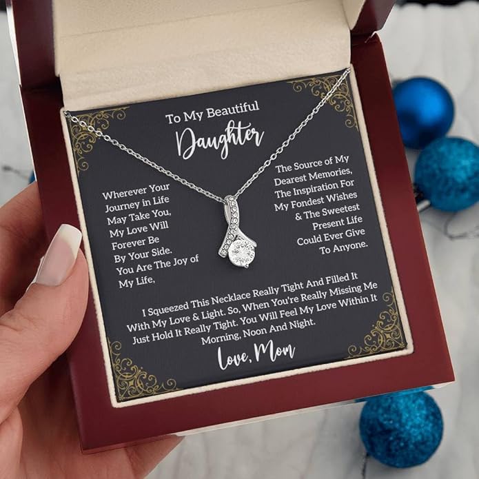VIRAGIL To My Daughter Gift Necklace From Dad or Mom - Badass Daughter Jewelry With Heartfelt Message & Elegant Box
