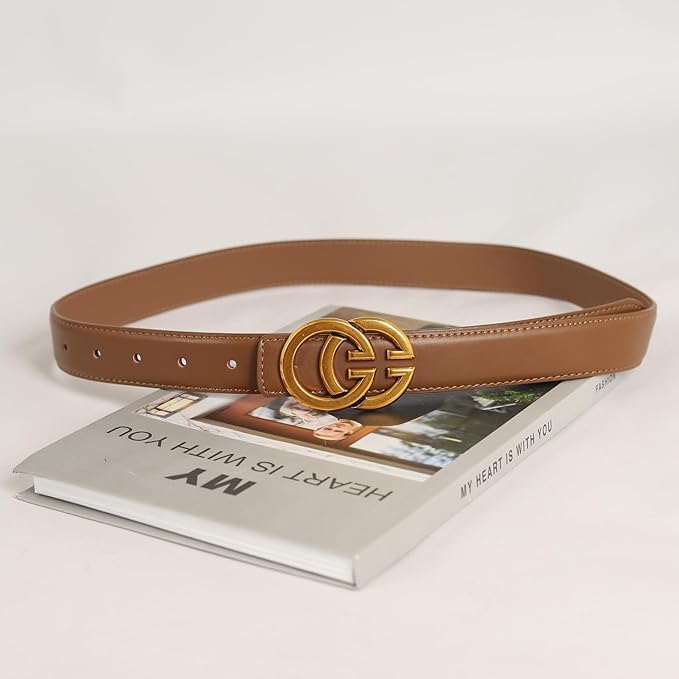 Women's Fashion Classic Metal Buckle Leather Belt with Jeans Dress