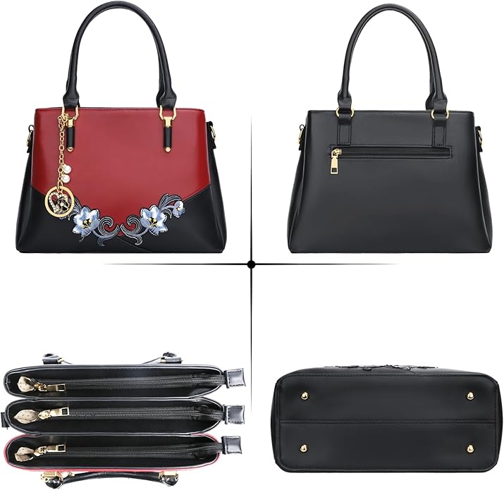 KKXIU 3 Zippered Compartments Purses and Handbags for Women Top Handle Satchel Shoulder Ladies Bags