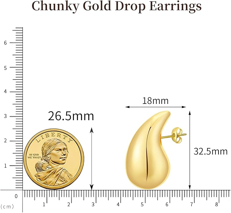 Apsvo Chunky 14K Gold Plated Hoop Earrings for Women, Lightweight Waterdrop Hollow Open Hoops, Hypoallergenic Dupes Earrings
