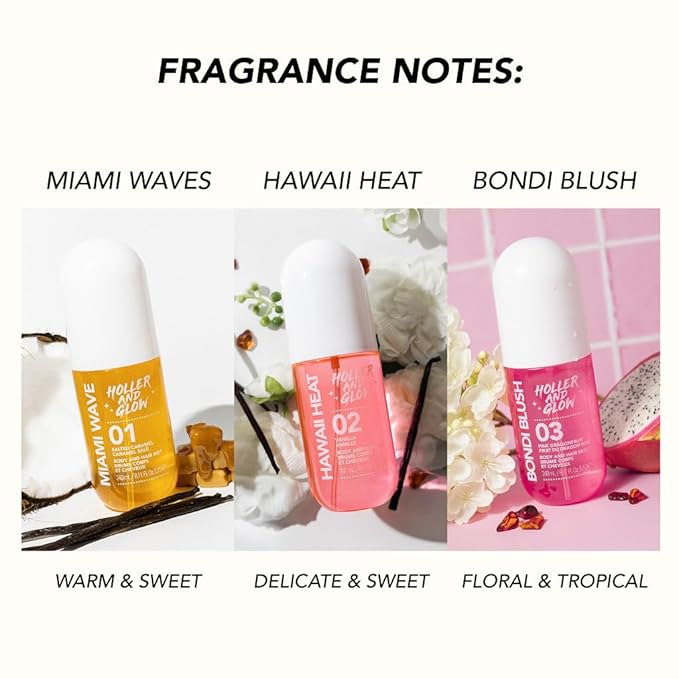 Bundle of Holler And Glow Bondi Blush Pink Dragonfruit Body & Hair Mist + Body Butter, Body Spray, Hair Perfume For Women, Jasmine, Amber Scented, Floral, Moisturizing, Nourishing, 2 Piece Set