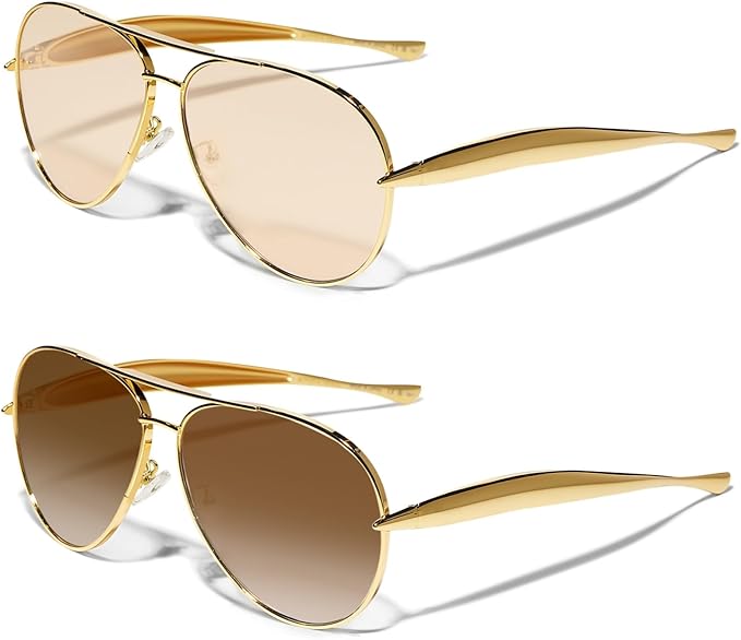 Retro Gold Aviator Sunglasses for Women Men, 2025 Metal Oversized 70s Aviators Sun Glasses