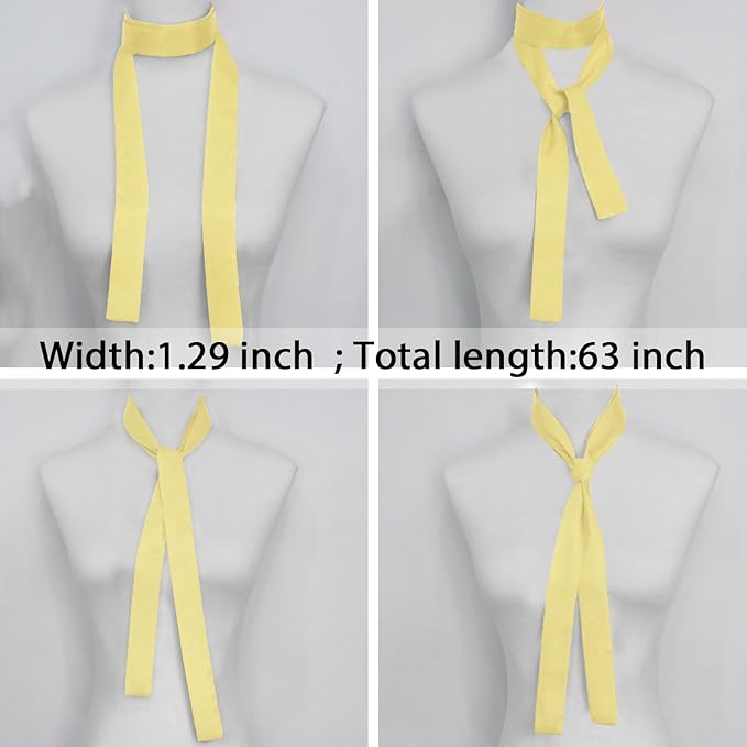 Long Satin Neckerchief Versatile Ribbon Tie Neck Scarf Solid Color Skinny Womens Tie
