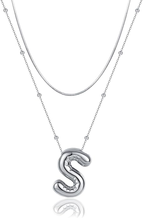 LUCA SMITH Initial Necklaces for Women, Dainty Balloon Bubble Letter, Name Letter Alphabet Pendant Layered Choker Chain Jewelry Gift