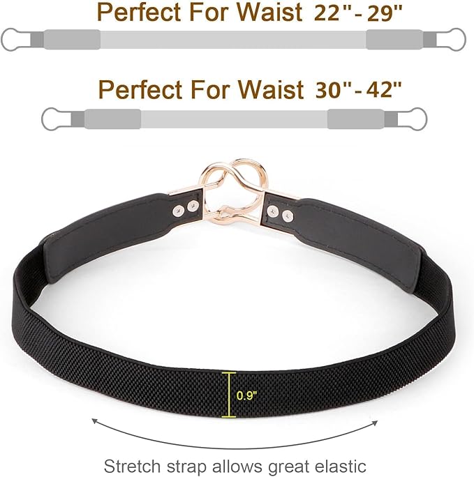 WERFORU Women Skinny Belt for Dresses Retro Stretch Waist Belt with Gold Buckle Set of 4