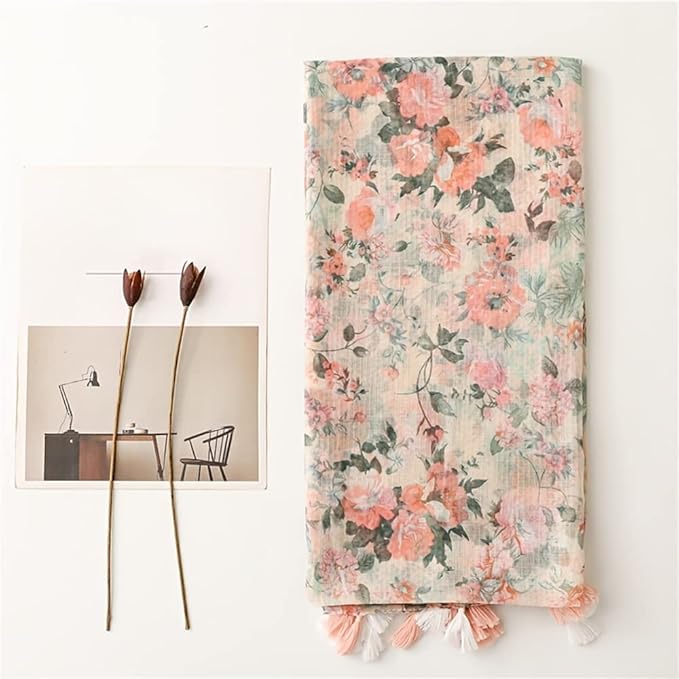Yeieeo Boho Scarf for Women Lightweight Floral Printed Scarf Fall Winter Fashion Fringed Shawl