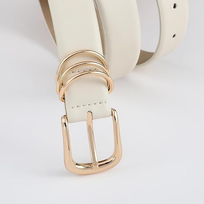 Women's Leather Belts with Gold Buckle Fashion Leather Waist Belt Elegant Ladies Belts for Jeans Dress & Casual Wear