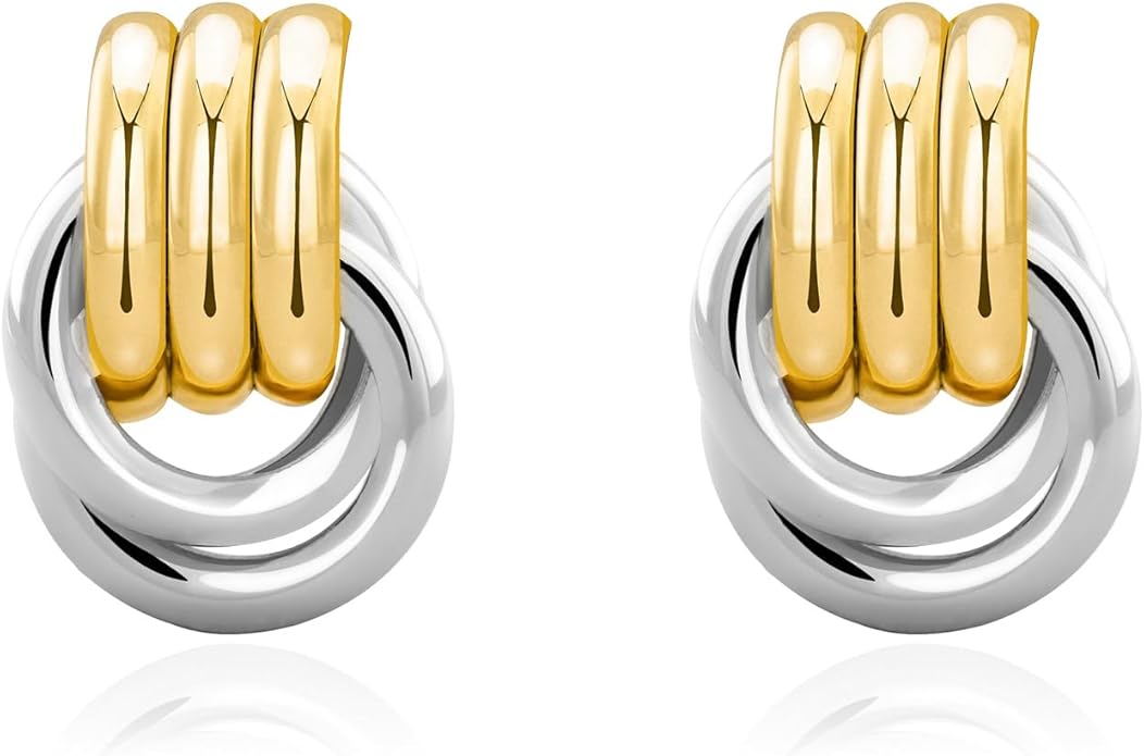 Chunky Small Knot Earrings Gold Silver Geometric Earrings for Women Dainty Gold and Silver Plated Dangle Drop Earrings Hypoallergenic and Lightweight Fashion Trendy Jewelry Gifts
