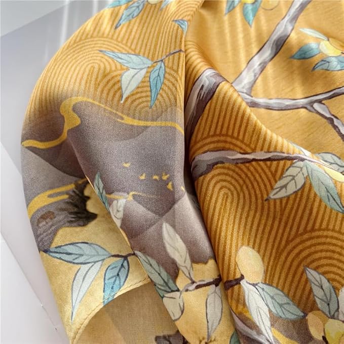 100% Mulberry Silk Scarfs for Women Floral Print Satin Long Scarf for Headscarf Hair Wraps Shawl with Gift Packed