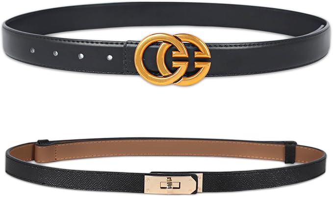 Women's Fashion Classic Metal Buckle Leather Belt with Jeans Dress