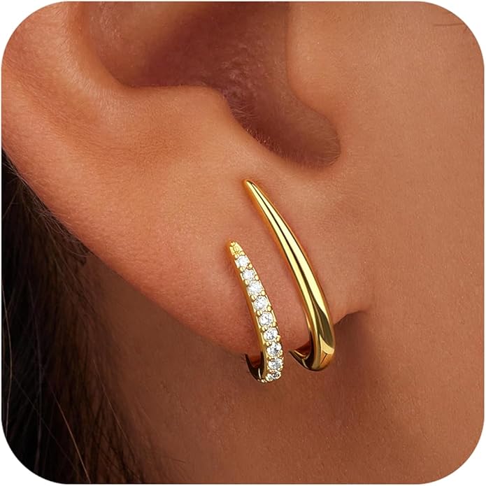 Gold Plated Statement Chunky Dangle Stud Earrings for Women, Gold Plated Hoop Knot Claw Earrings Tarnish Free Jewelry for Women Gifts