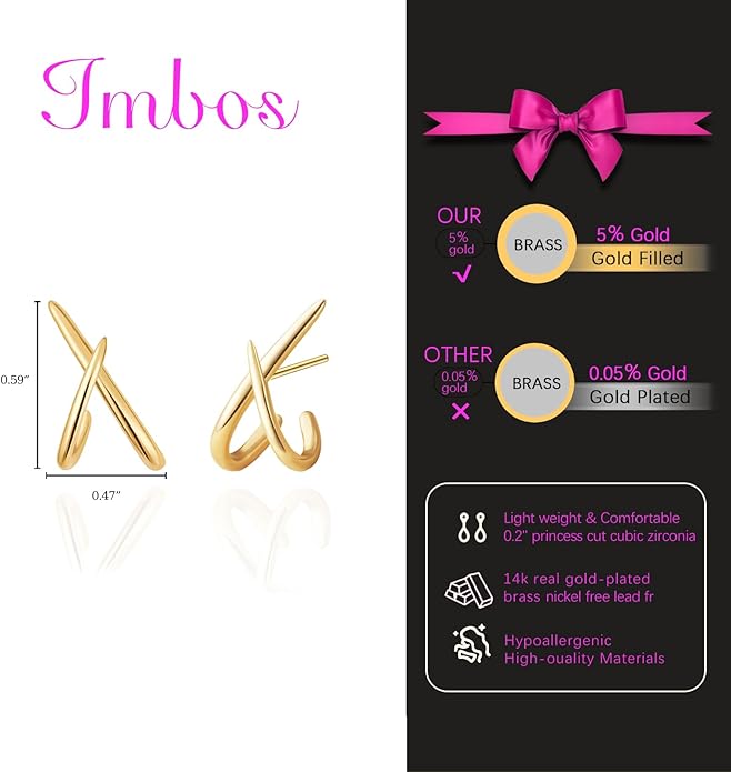 IMBOS Earrings for Women Trendy 14K Gold Stud Earrings Claw Earring Dainty Simple Minimalist Gold Earring Hypoallergenic Jewelry for Women Gifts