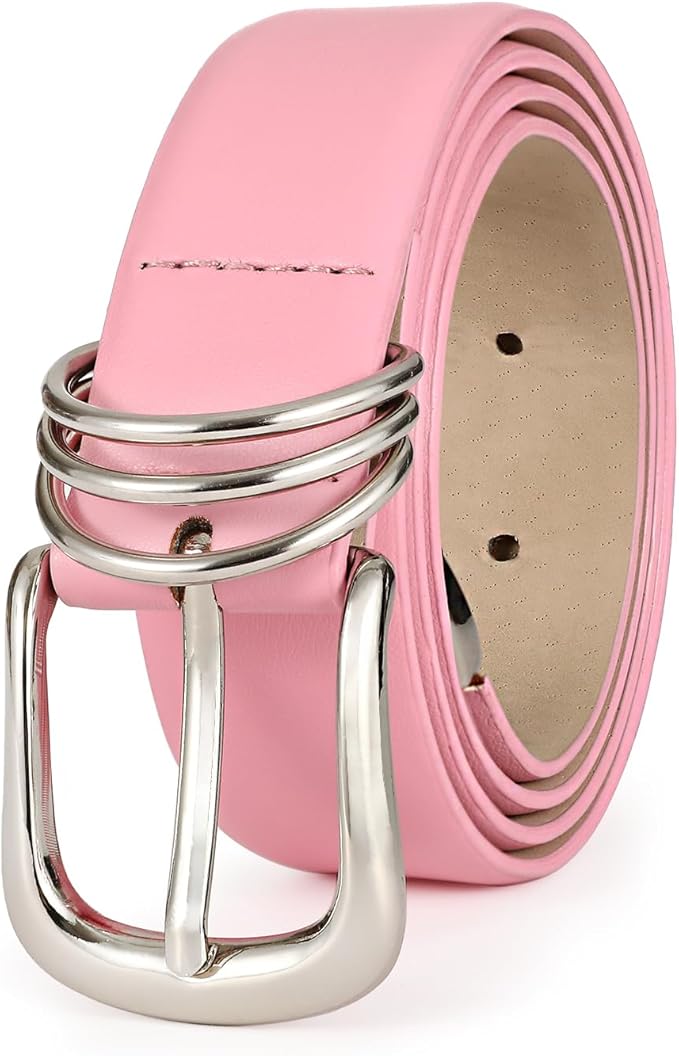 Women's Leather Belts with Gold Buckle Fashion Leather Waist Belt Elegant Ladies Belts for Jeans Dress & Casual Wear