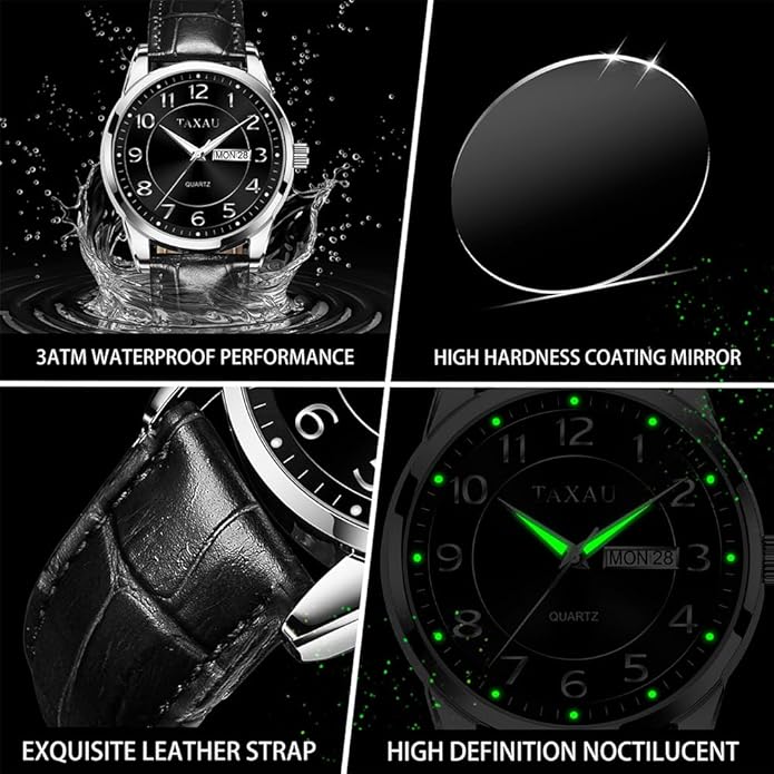 Watches for Men Luxury Analog Waterproof Classic Leather Large Face Simple Easy Read Quartz Minimalist Dress Day Date Quartz Mens Watches
