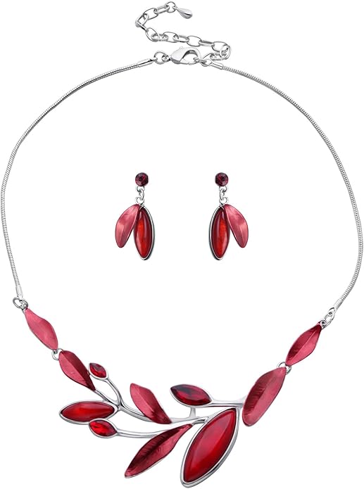 Vintage Statement Jewelry Set Leaf Floral Bohemian Boho Statement Necklace Earring Set Crystal Fashion Costume Jewelry