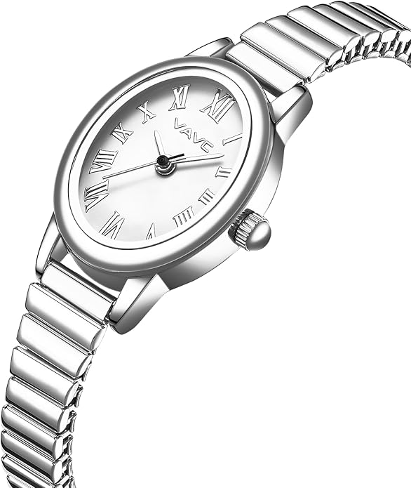 Small Gold Watches for Women,Analog Womens Watch with Stainless Steel Expansion Band,Oval Case Roman Dial,Water Resistant