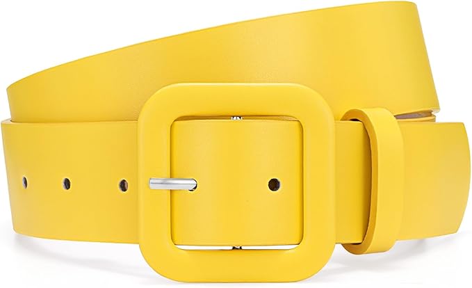 WHIPPY Women Leather Belt Candy Color Fashion Square Buckle Belt Ladies Belt for Jeans Pants Dresses