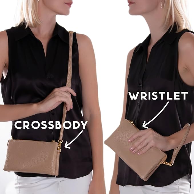 Vegan Leather Wristlet Purse for Women - Small Clutch Purse with Shoulder and Wrist Straps